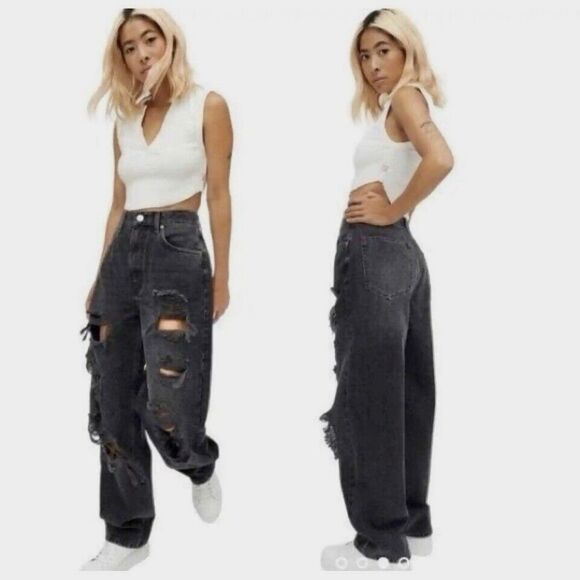 BDG Denim - BDG High-Rise Distressed Baggy Faded Black Jeans Women’s Size 24